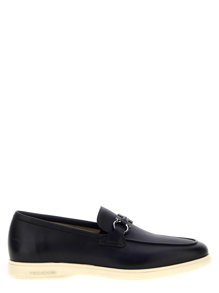 Ferragamo Dark Brown Cosimo Loafers In Navy Blue