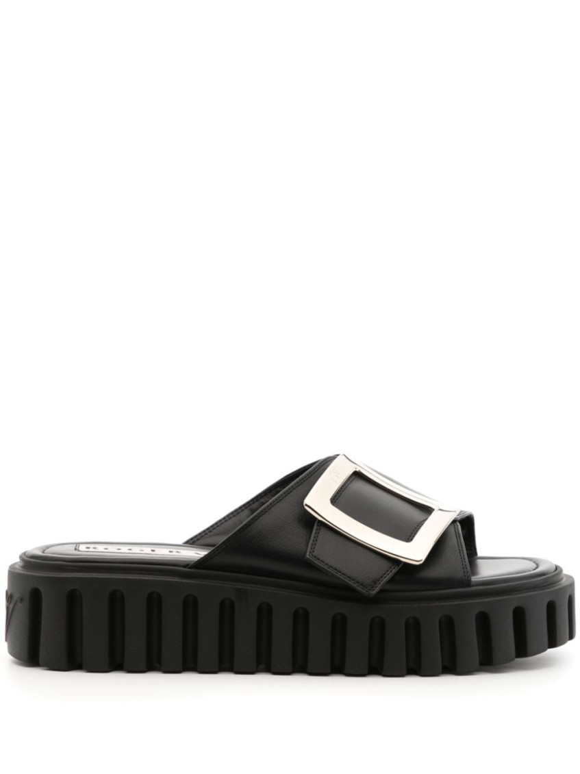 Roger Vivier Viv Go Chunky Rubber Sole Sandals In Black