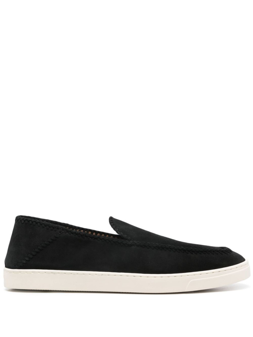 Giorgio Armani Almond Toe Leather Sneaker With Braid Detailing In Black