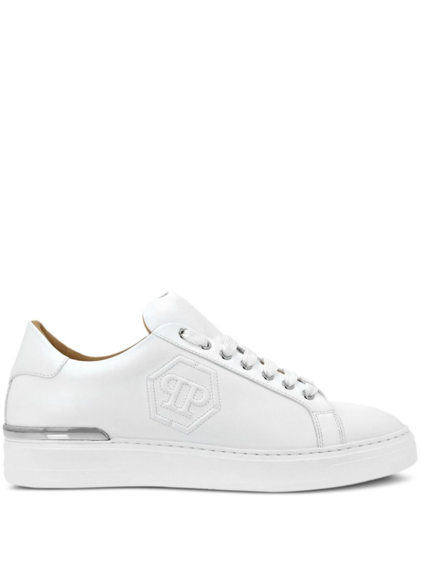 Shop Philipp Plein White Leather Sneakers