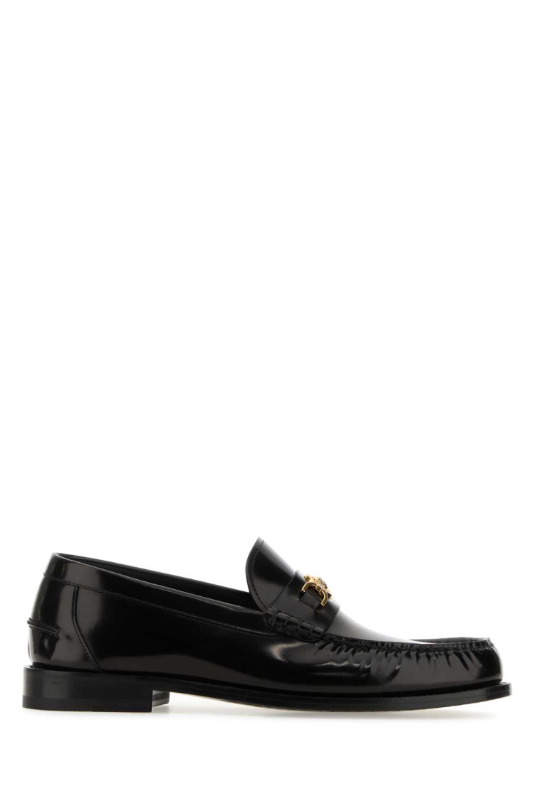 Versace Horsebit-embellished Croc-effect Patent-leather Loafers In Black