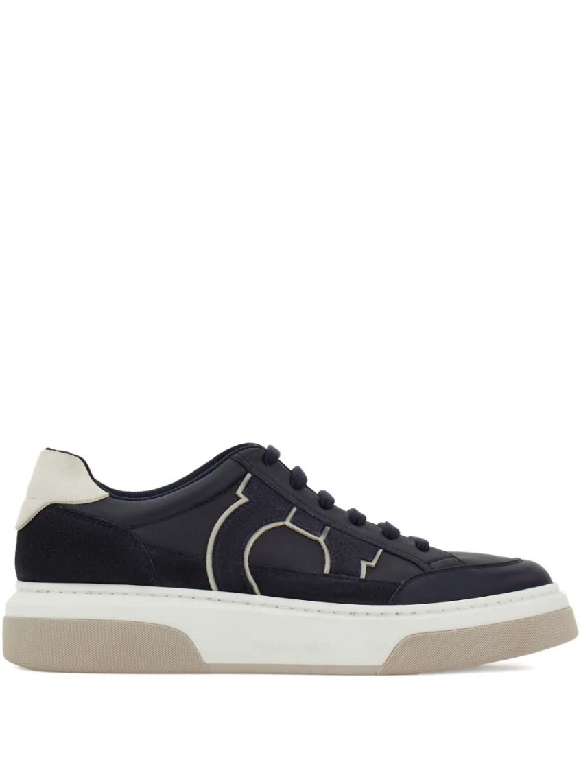 Ferragamo Cassina Gan2 Leather Sneakers With Suede Details In Blue
