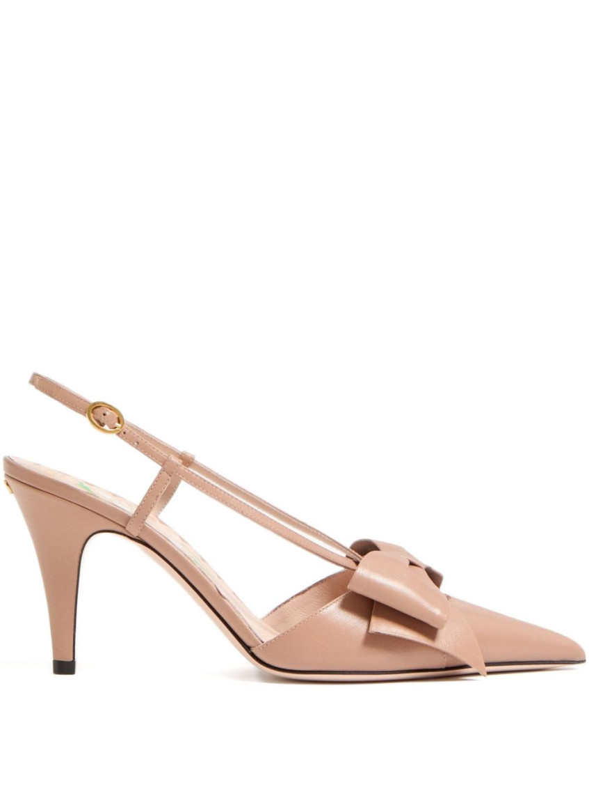 Valentino Garavani Bowow Slingback Pumps In Kidskin 85mm Woman Rose Cannelle 42 In Pink