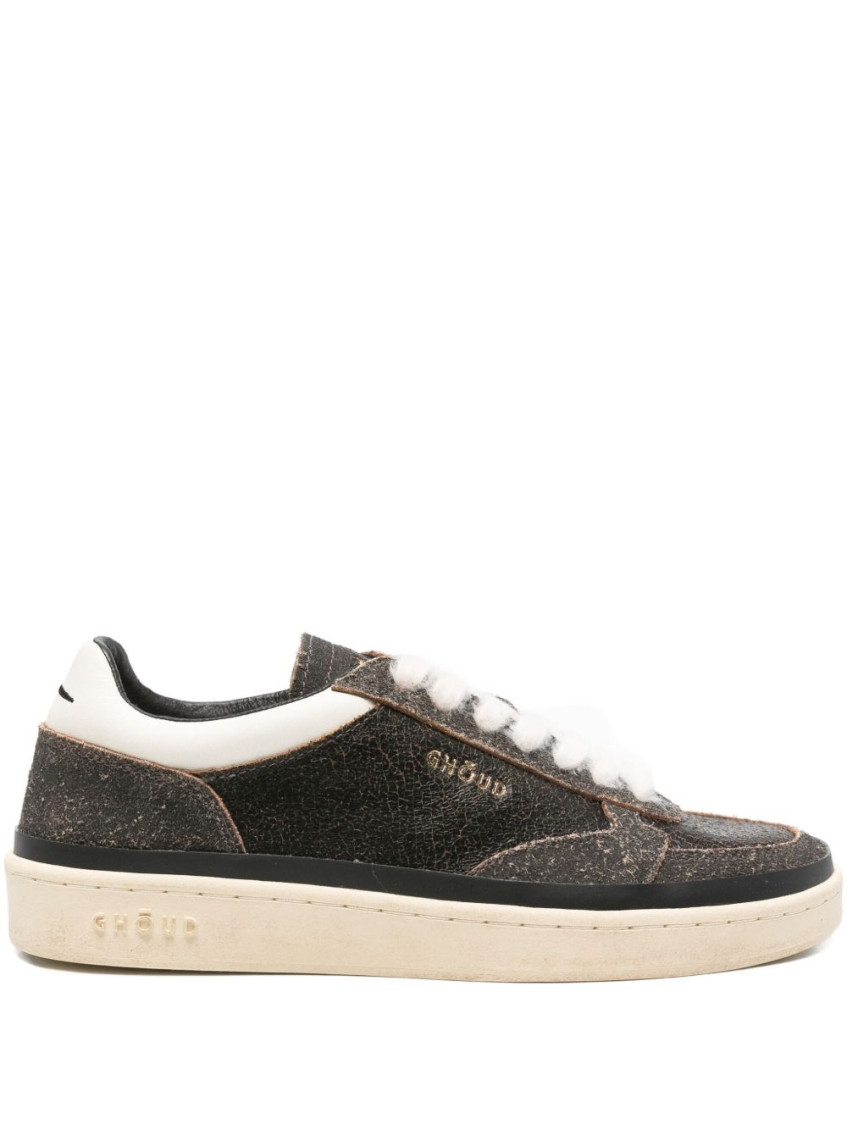 Ghoud Textured Black Leather Low-top Sneakers In Black