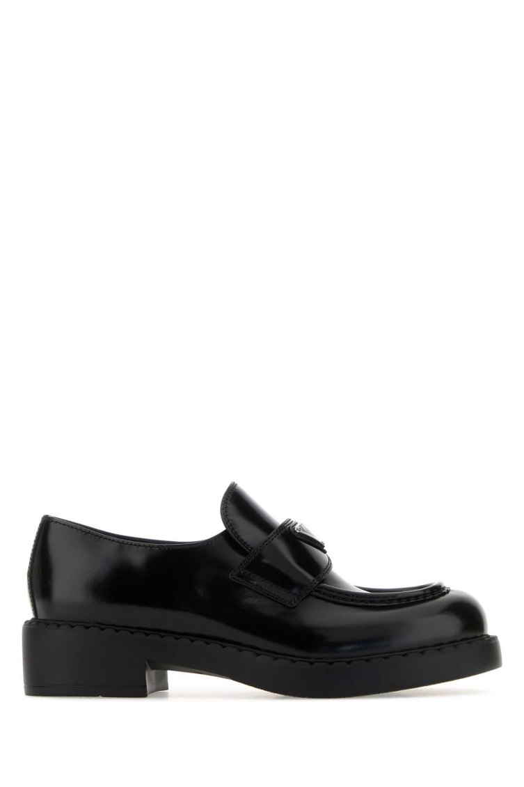 Prada Black Logo Plaque Loafers In Black