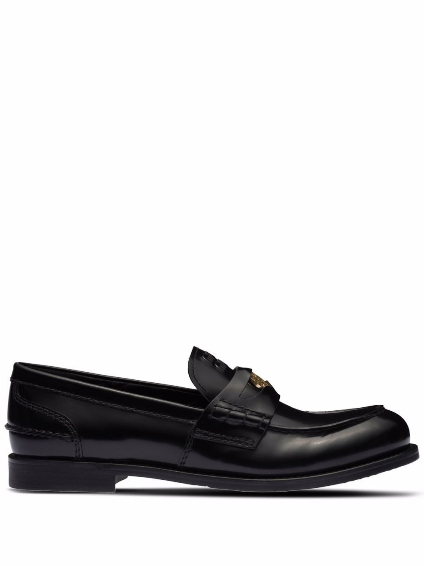 Miu Miu Black Leather Loafers In Black
