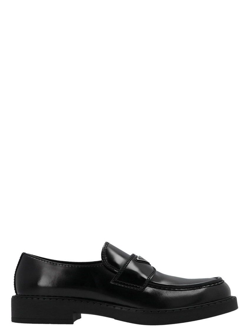 Prada Black Leather Loafers In Black