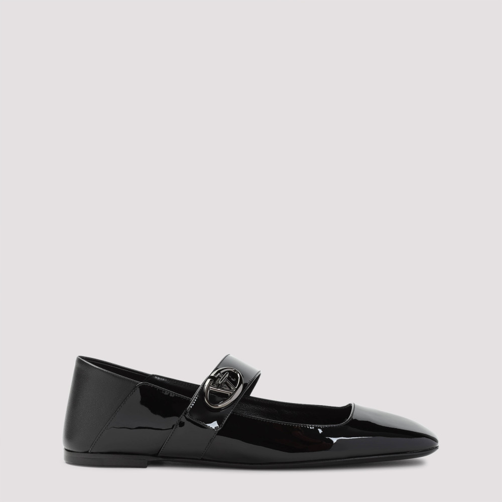 Valentino Garavani Vlogo Locker Mary-jane Ballerina In Eel With Flower Application Woman Black 37.5 In Black