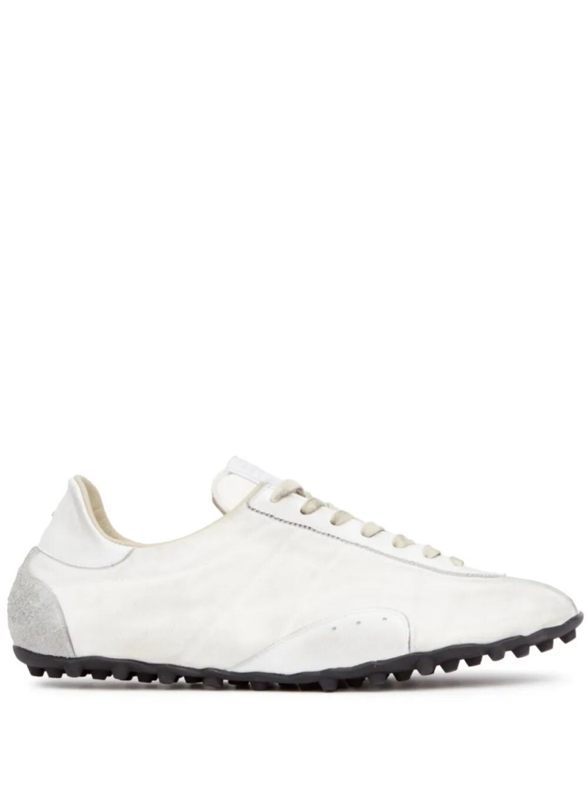 Maison Margiela White Low Top Sneakers With Logo Patch On The Tongue And Contrasting Heel In Cotton Blend Woman In White