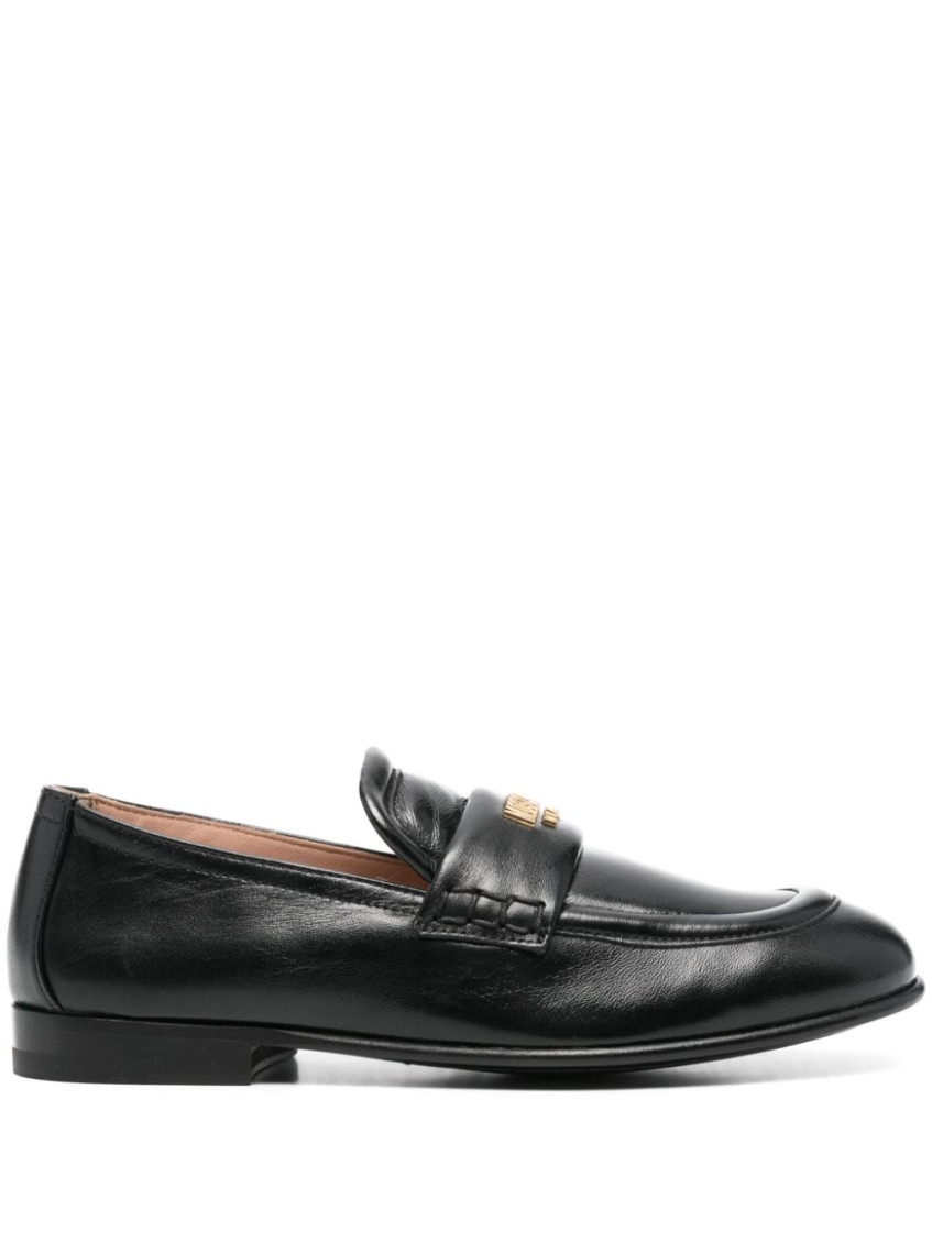Moschino Leather Loafer Stitched Moc Polished In Black