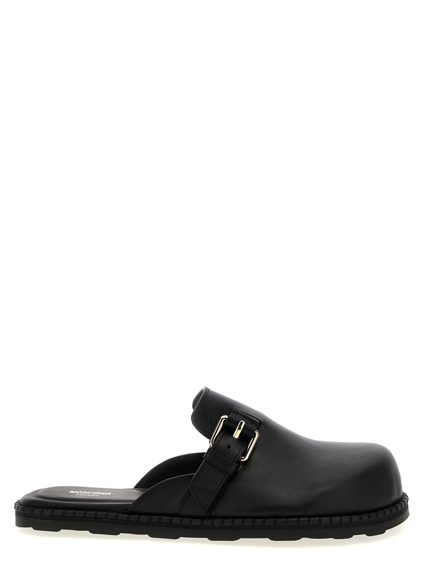 Moschino Black Leather Mule Loafers In Black