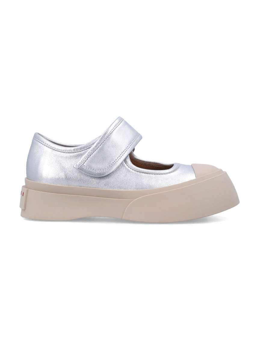 Marni Mary Jane Metallic Wrinkled Sneakers In Silver
