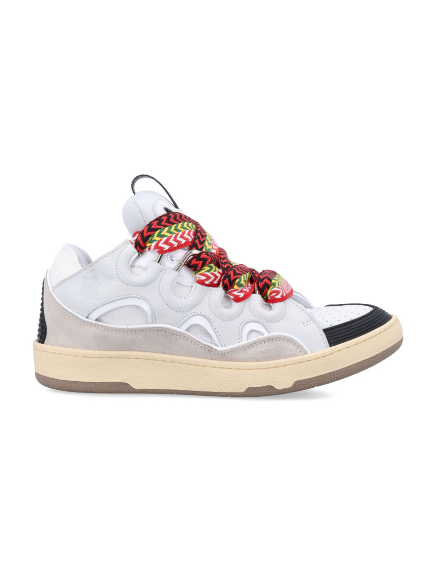 Lanvin White Sneakers With Textured Surfaces And Patterned Laces In White