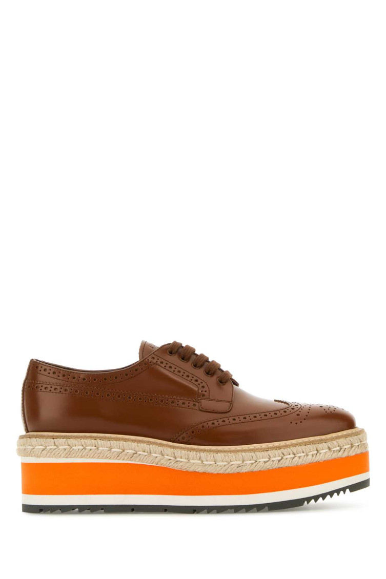 Prada Women Caramel Leather Lace-up Shoes In Brown