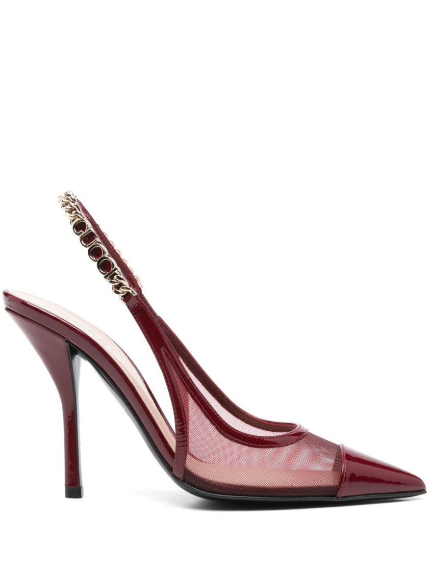 Gucci Mesh Panel Chain Detail Pointed Toe Pumps