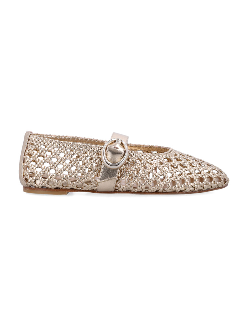 Stuart Weitzman Lace-up Woven Leather Ballerina