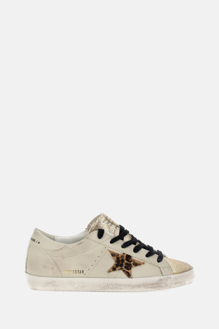Golden Goose Women Super Star Leather Upper Glitter Toe And Tongue Leather Heel Leopard Horsy Star In Neutral