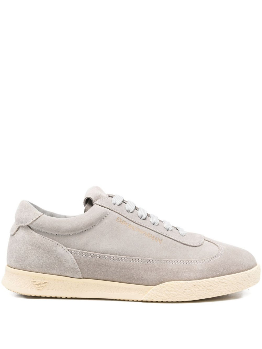 Emporio Armani Suede Upper Low Top Sneakers With Rubber Sole In Gray