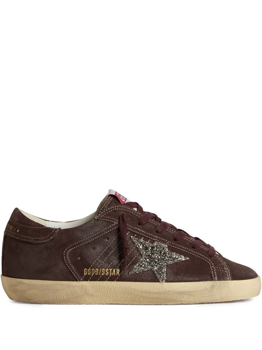 Golden Goose Super Star Glitter-star Embellished Sneakers In Brown