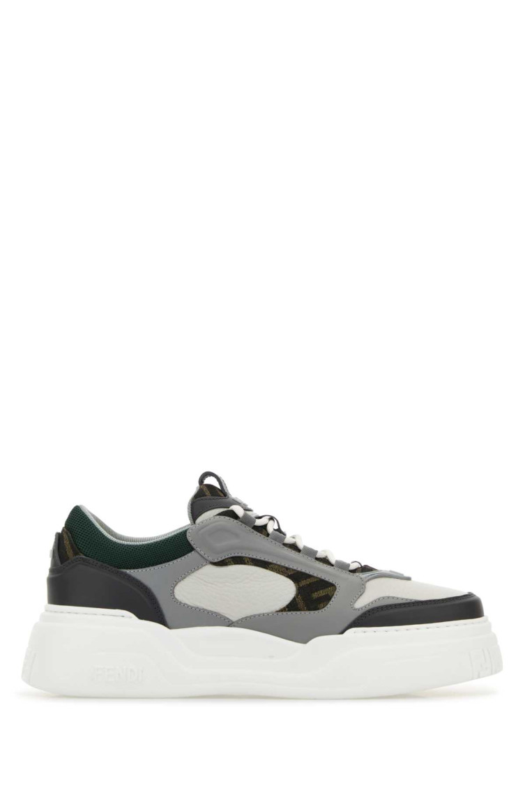 Fendi Chunky Sole Round Toe Sneakers With Panels In White