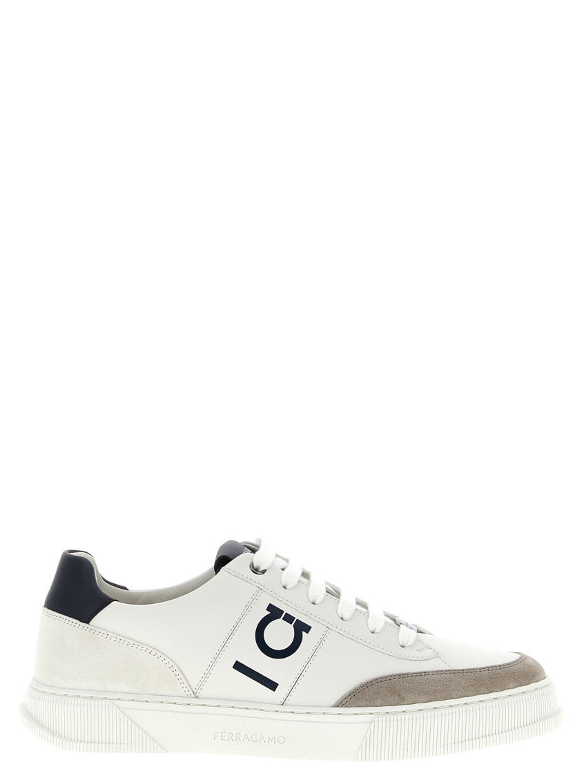 Ferragamo White Lace Up Sneakers In White
