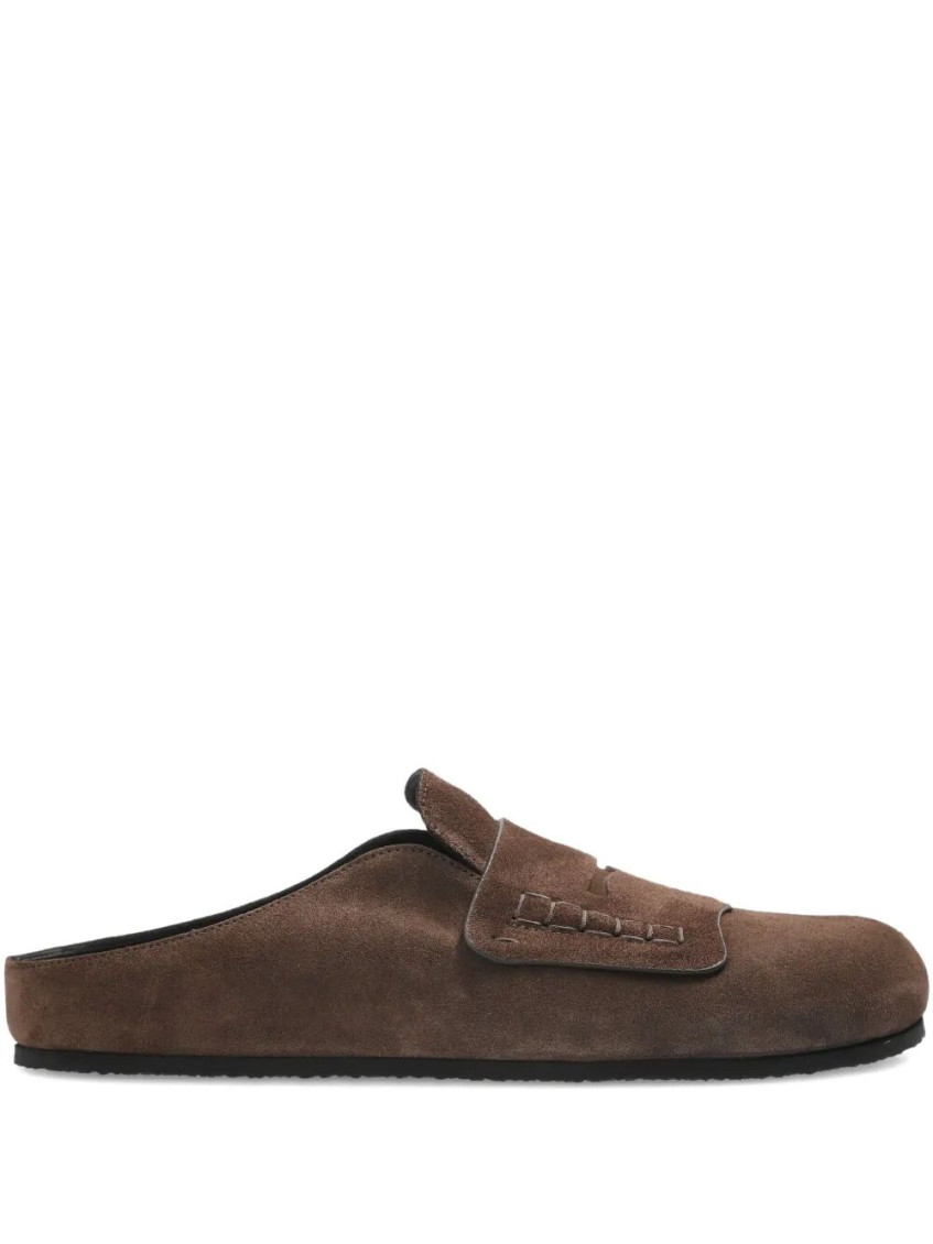 Jacquemus Suede Flat Sole Round Toe Slippers In Brown