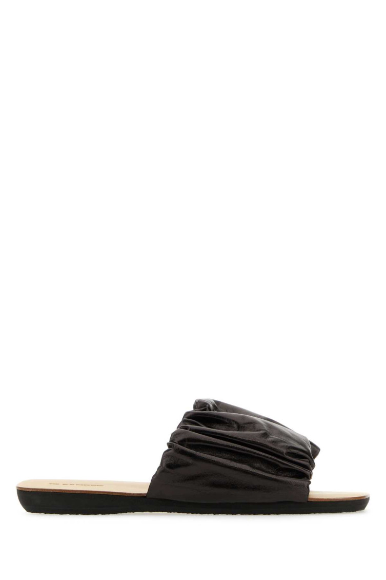 Shop Jil Sander Black Leather Slip On Sandals