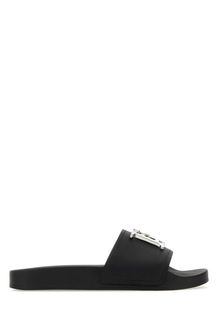 Dsquared2 Black Leather D2 Statement Slippers In Black