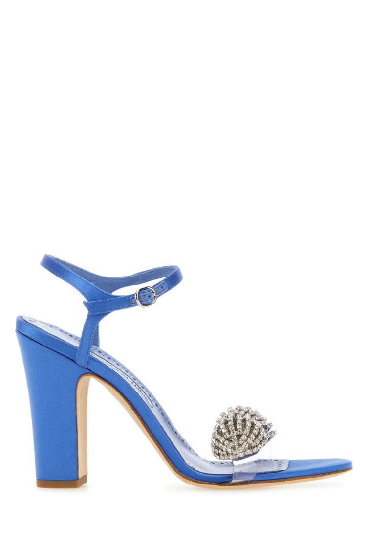 Manolo Blahnik Jewel Embellished Satin Elhob Sandals In Blue