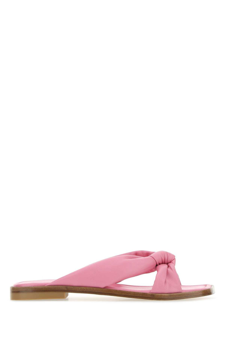 Stuart Weitzman Nappa Leather Knit Bow Slippers In Pink