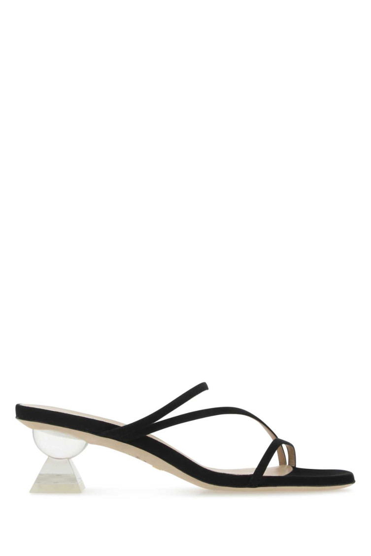 Stuart Weitzman Suede Lucite Heel Strappy Sandals In Black