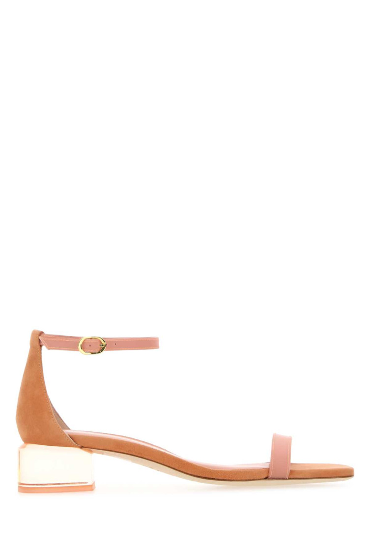 Stuart Weitzman Suede Lucite Block Heel Sandals In Orange
