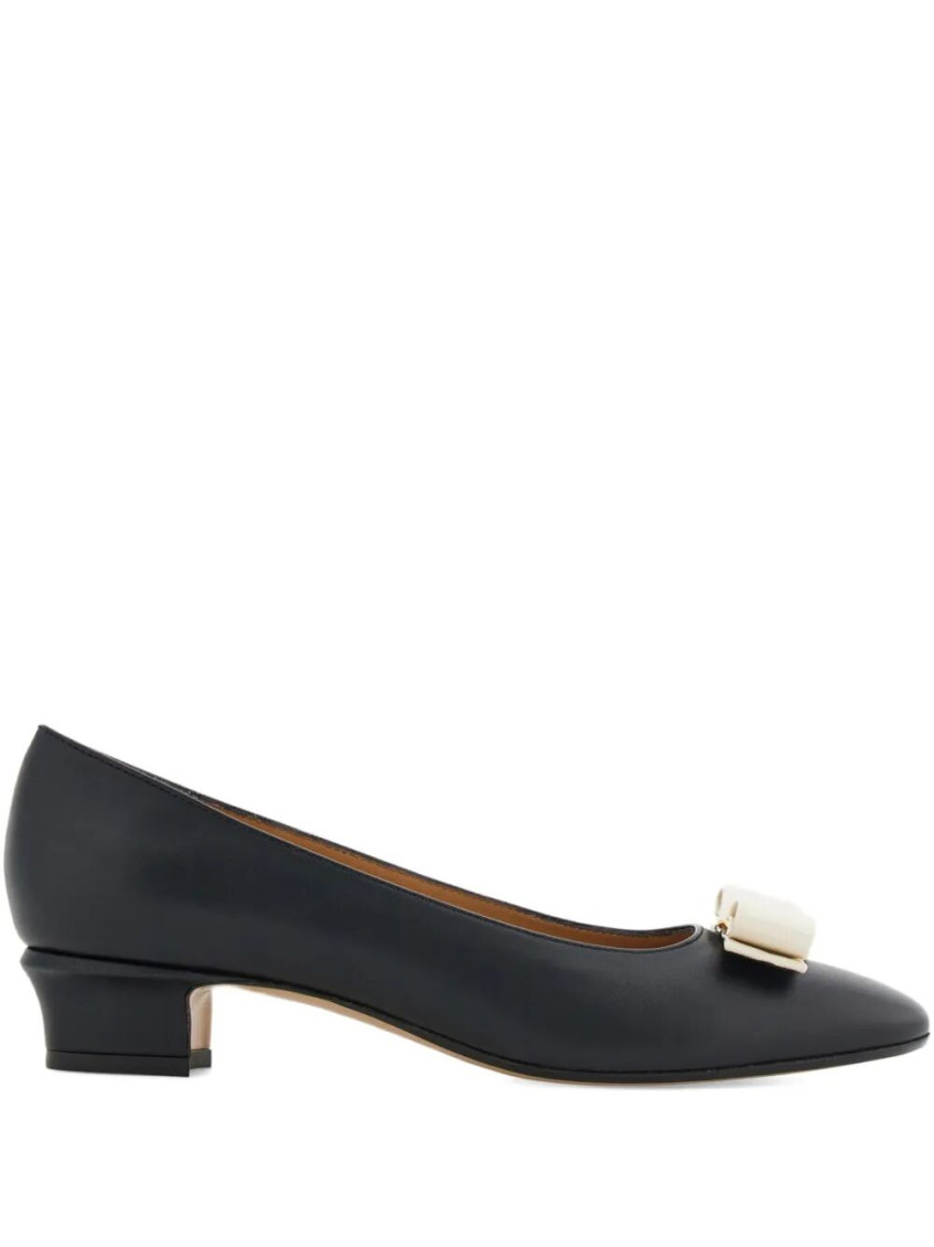 Ferragamo Black And Mascarpone Leather Vara Bow Pumps In Multi