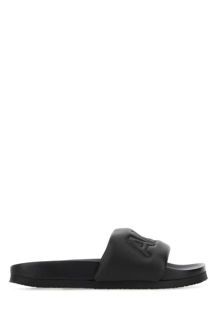 Ambush Quilted Lettering Logo Sliders Man Sandals Black Size 9 Calfskin In Black