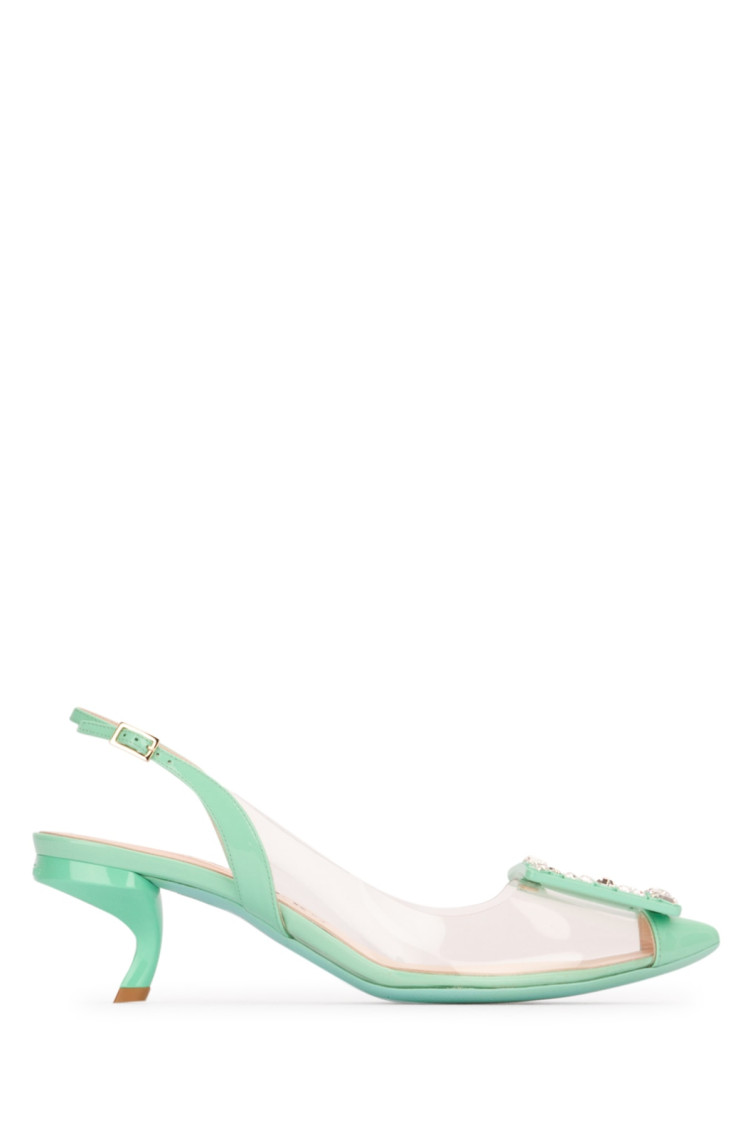 Roger Vivier Virgule Strass Buckle Slingback Pumps In Pvc In Light Green