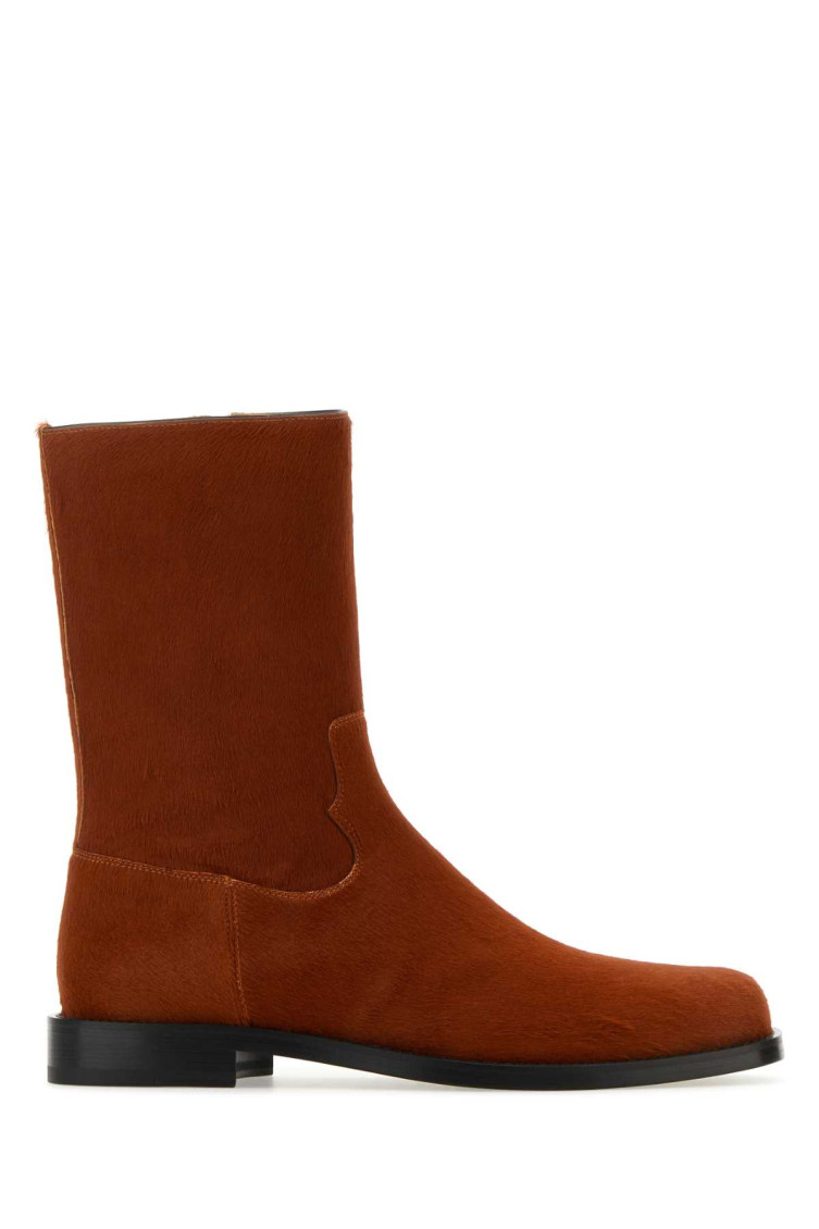 Dries Van Noten Calfhair Square Toe Ankle Boots In Brown