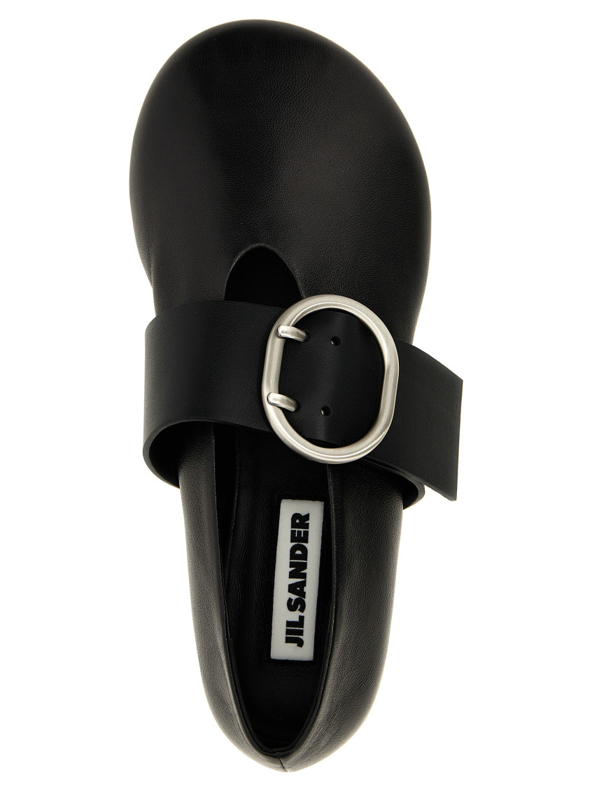 【関税込み】JIL SANDER BUCKLE BALLET FLATS Jil Sander: Black Buckle Ballerina Flats | SSENSE