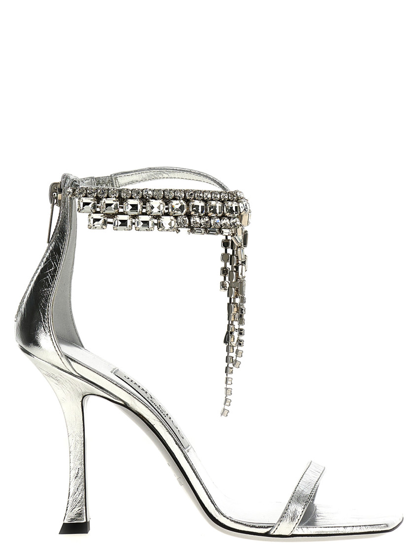 Jimmy Choo 'verity' Metallic Sandals With High Stiletto Heel In Silver