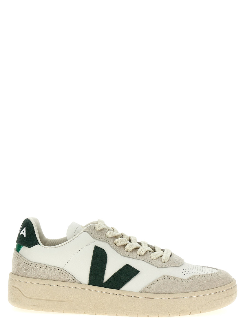 Shop Veja Green V-90 Lace Up Sneakers