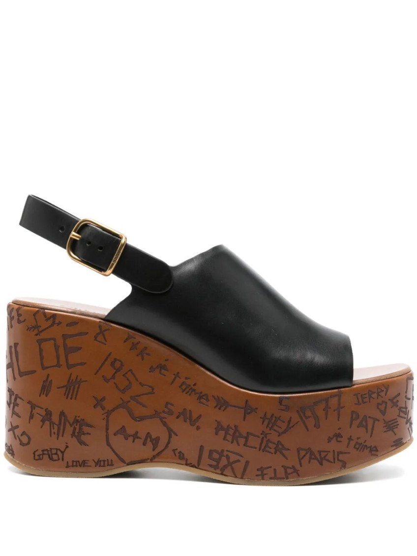 Chloé Maxime Wedge Sandals In Black