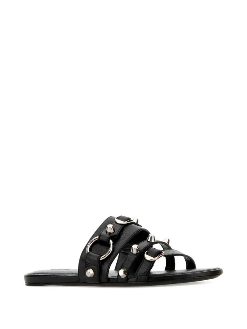Balenciaga City Nappa Leather Flat Slides In Black