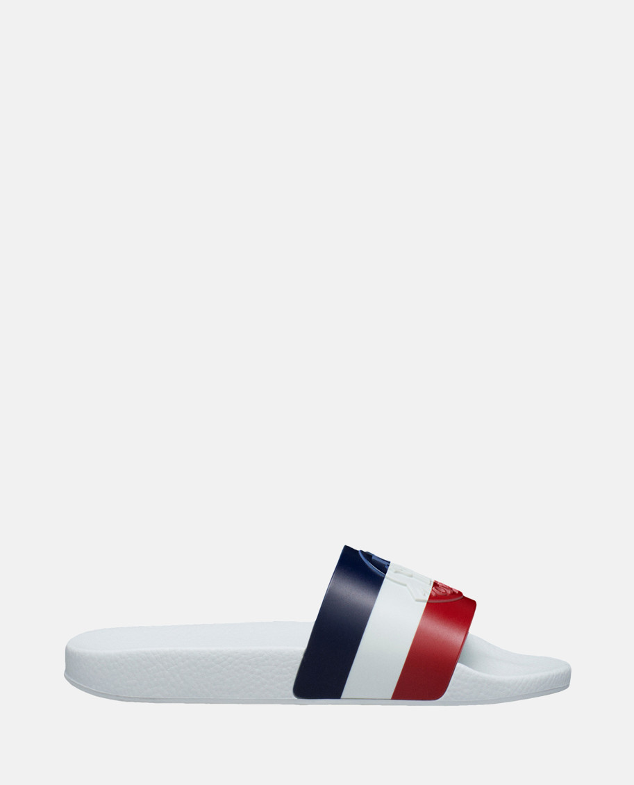 Shop Moncler White Slip On Slides