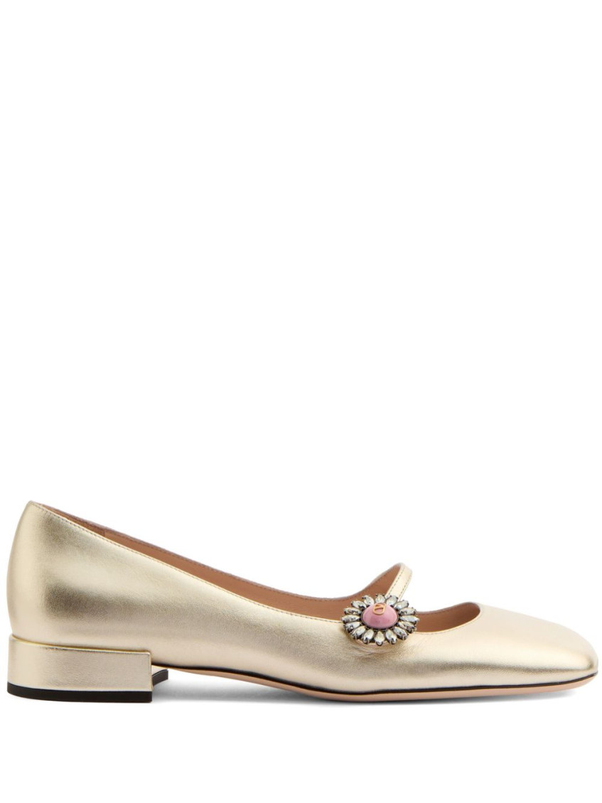 Valentino Mary Jane Metallic Leather Ballet Flats In Golden