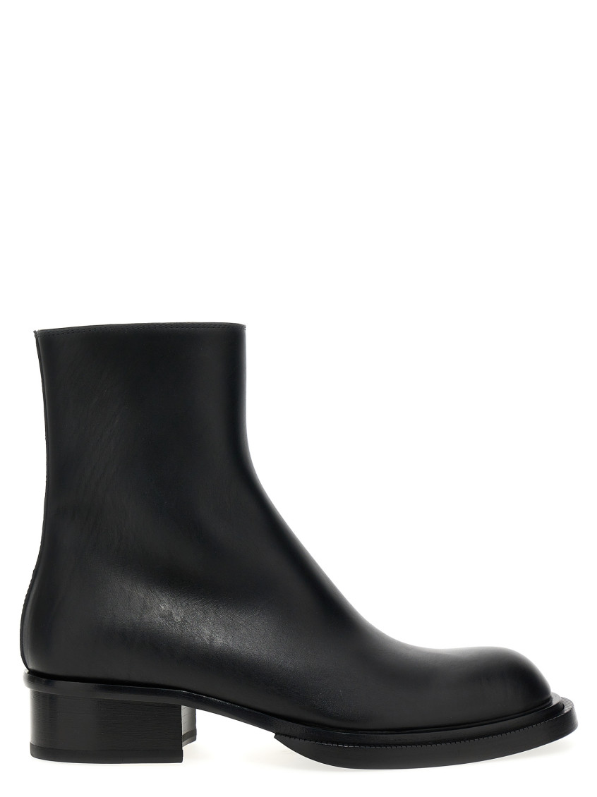 Alexander Mcqueen Black Leather Stack Ankle Boots In Black