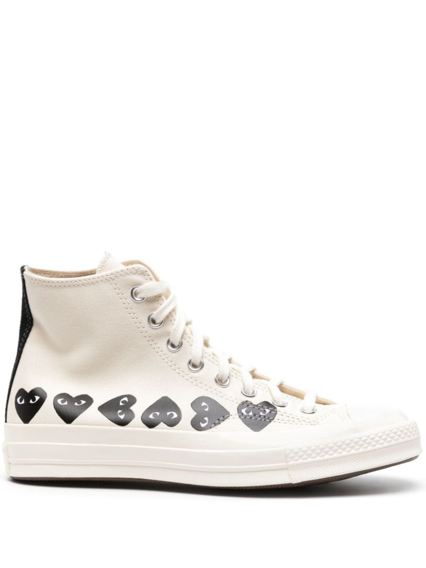 Comme Des Garçons High-top Sneakers With Black Heart Motifs In Off White
