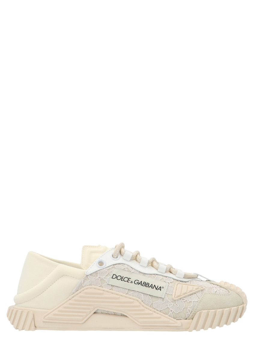 Dolce & Gabbana Nsl Lace-trimmed Low-top Sneakers In Natural