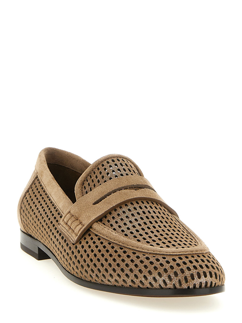 Brunello Cucinelli Brown Sparkling Net Loafers for Women Online