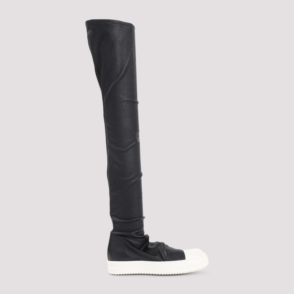 Shop Rick Owens Black Leather High Knee Sneakers In Blackwhite