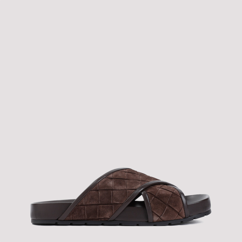 Shop Bottega Veneta Dark Brown Criss Cross Sandals