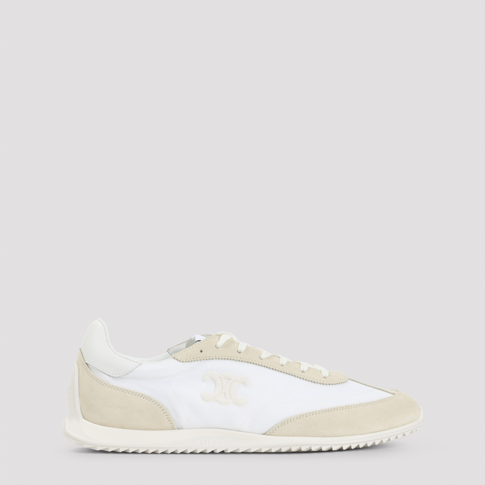 Celine Triomph Low Lace-up Sneaker With Suede Panels In Orange
